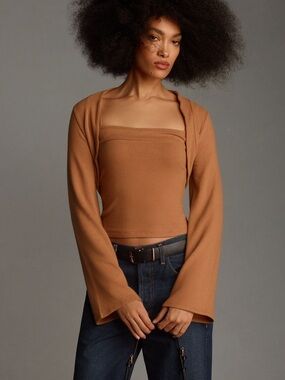 Reformation Camel Knit Strapless Camisole with Matching Shrug